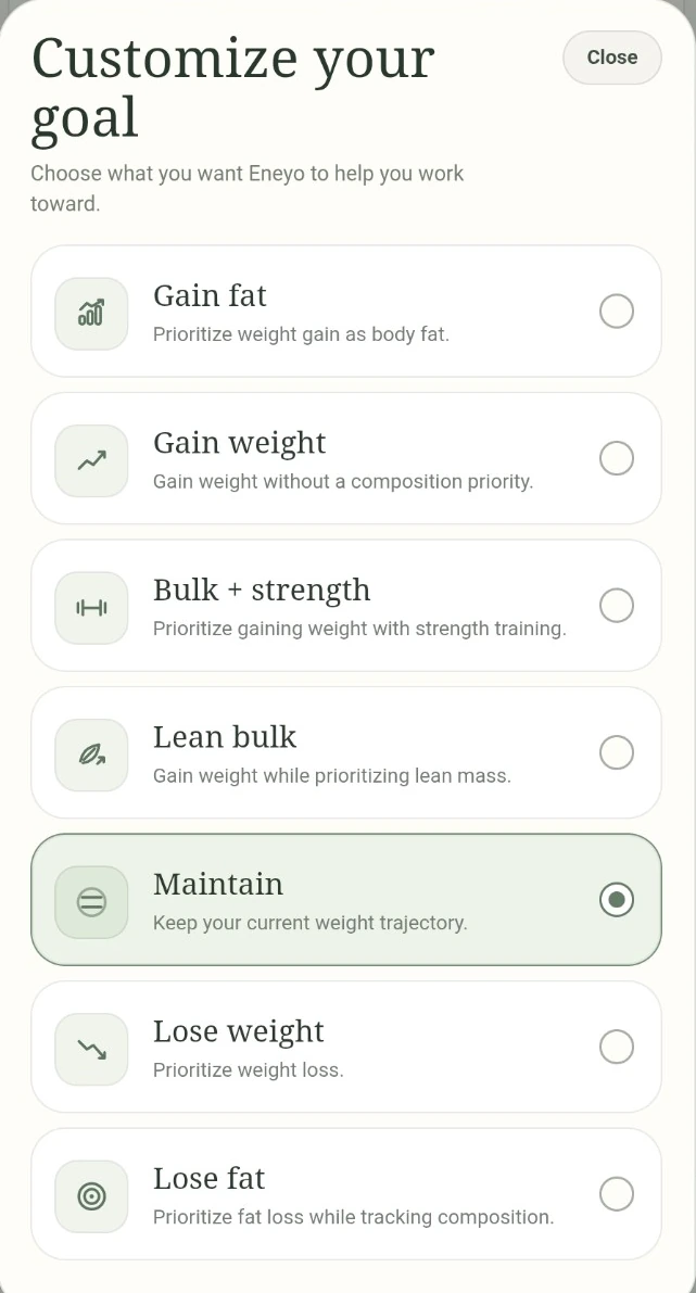 Customize your goal in the real ENEYO app